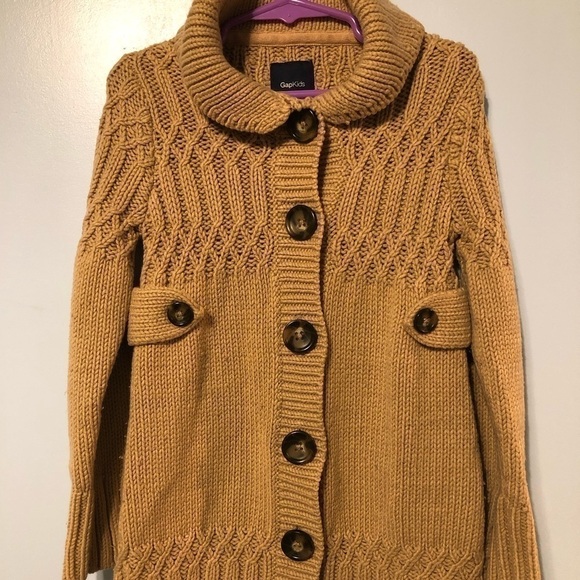 Gap kids size XS brown/tan wool blend cable knit cardigan sweater jacket - Picture 3 of 11